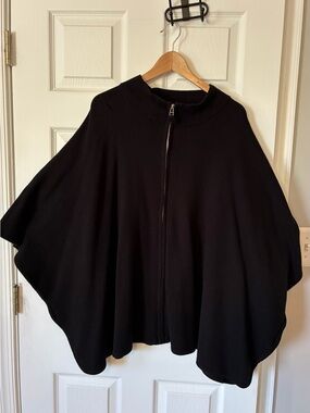 Preswick & Moore Black Zip-Front Cape Sweater Poncho 1X XL